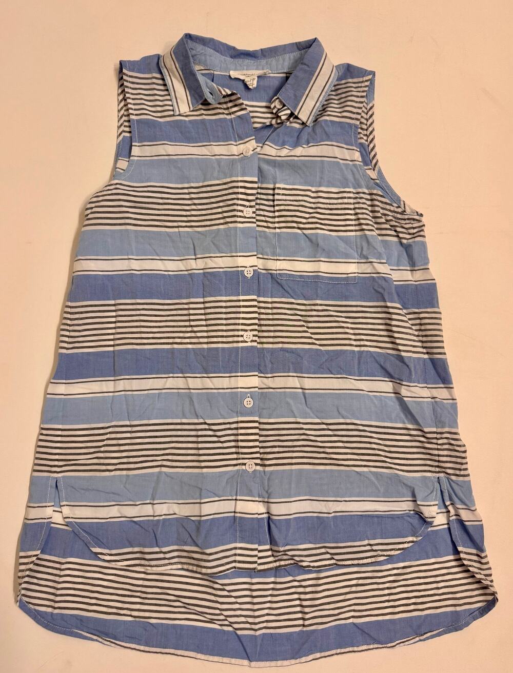 Beach Lunch Lounge Women's Button Down Collared Sleeveless Tank Striped Size XS
